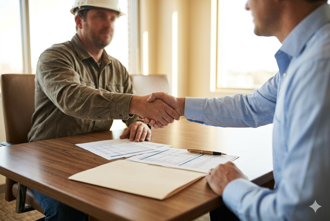 Business professionals shaking hands on a deal