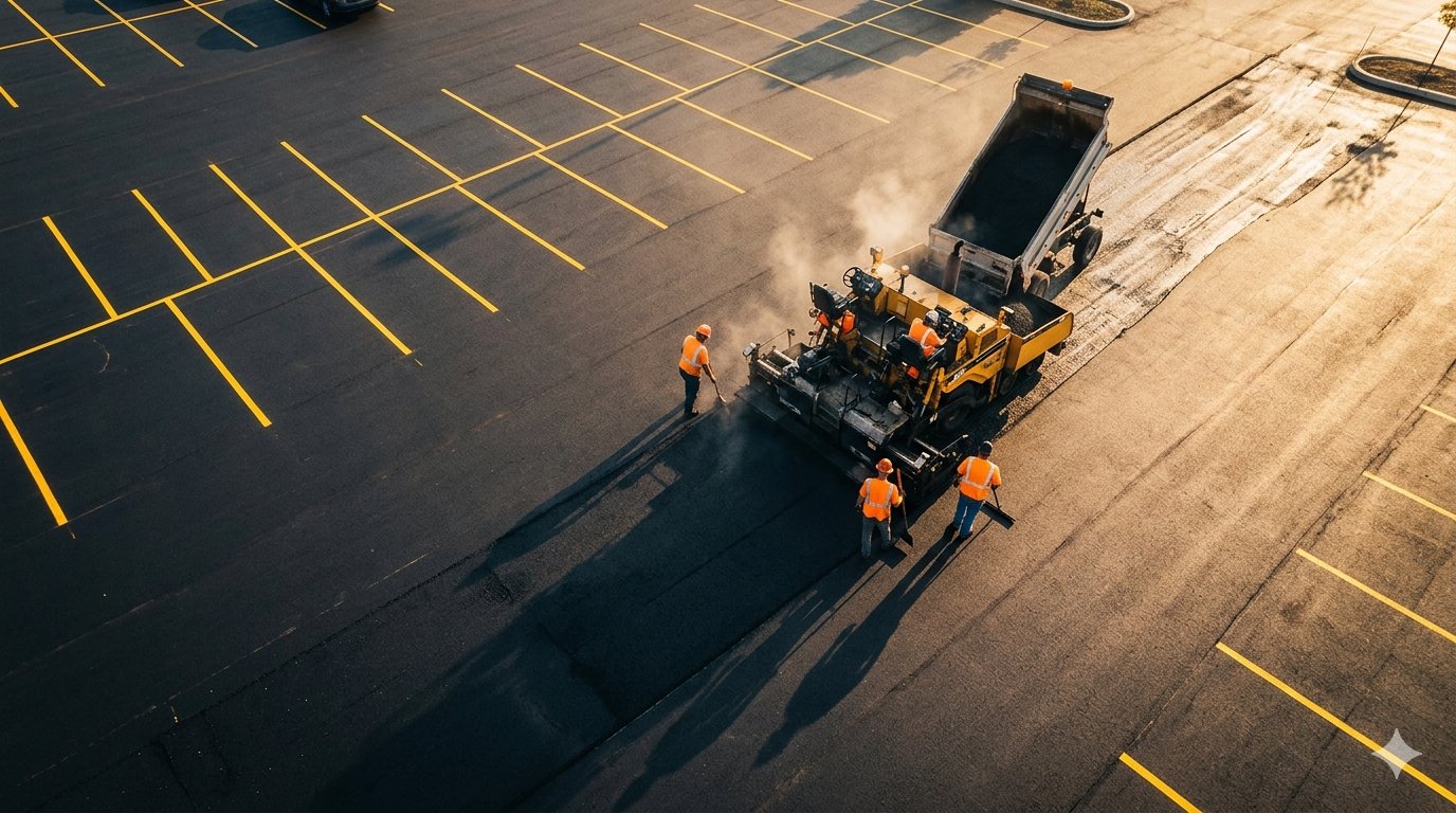 Aerial view of commercial paving operation