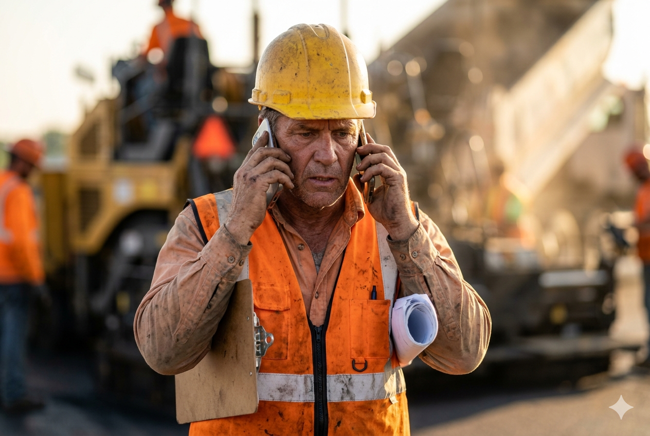 Paving company owner handling multiple responsibilities simultaneously